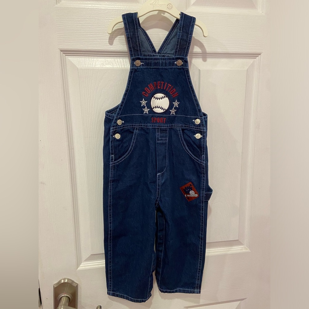Vintage Retro Baby 18 Months Todder Denim Baseball ⚾️ Overalls Competition Sport